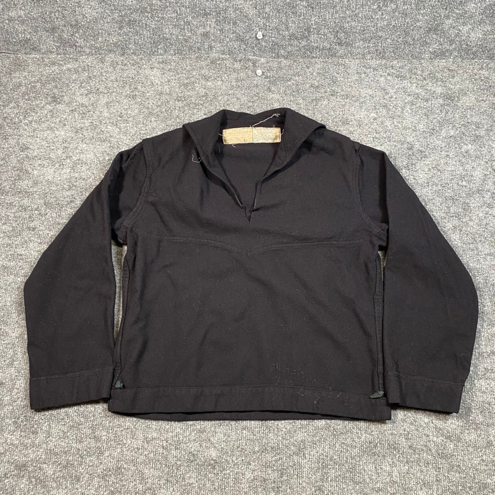 Vintage US Navy Naval Clothing Depot 100% Wool Sailor Jumper Black Mens Small
